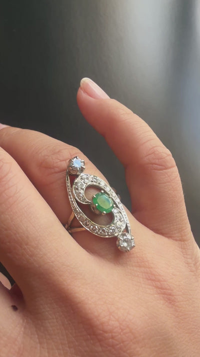 Antique French 18K gold emerald diamond ring