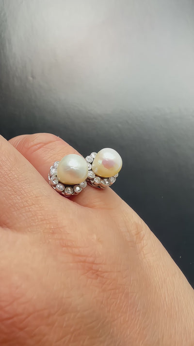 Art Deco 18K Gold LFG certified Natural Pearl & Diamond Ring