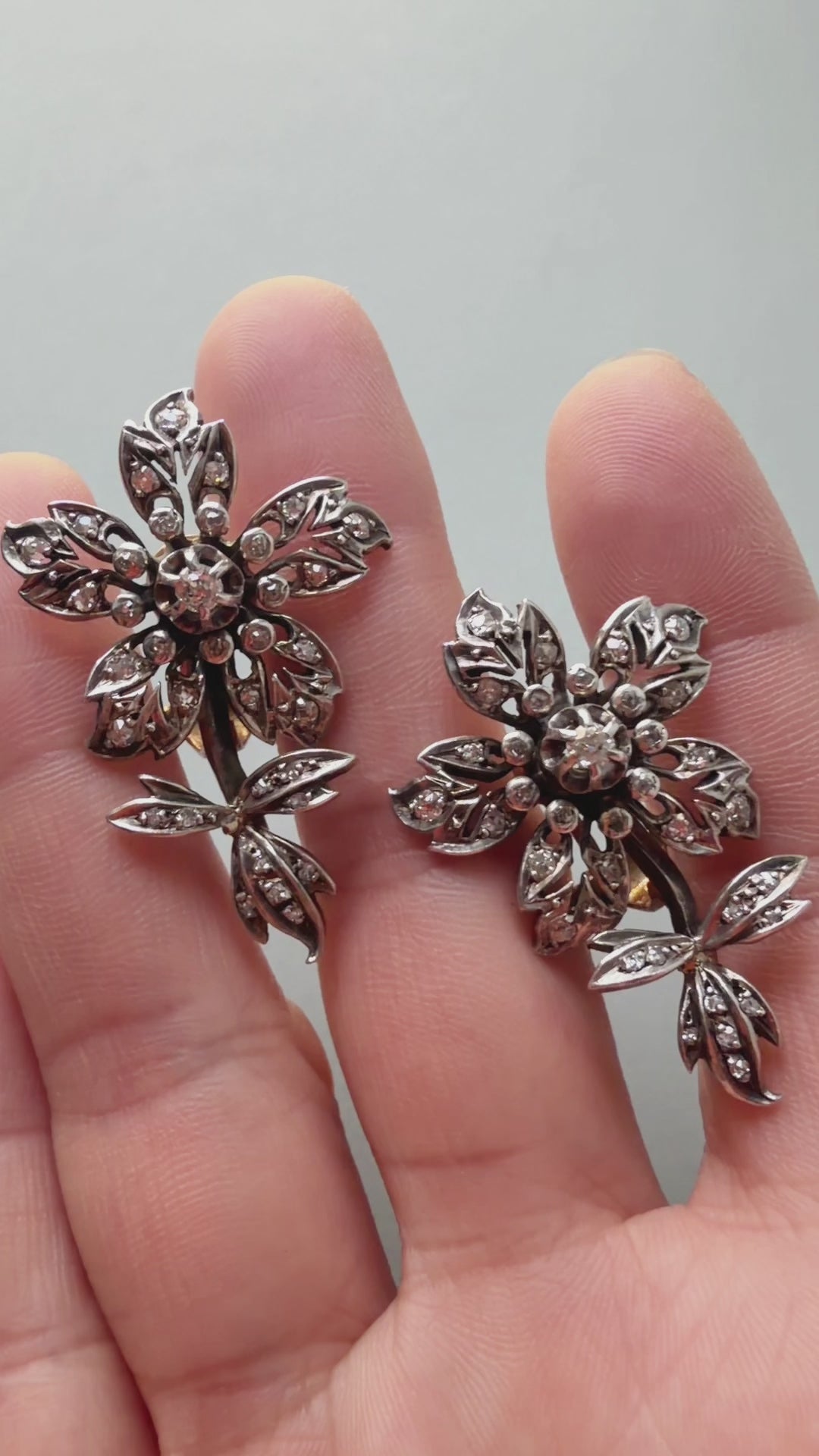 Victorian era 18K gold diamond Flower Earrings