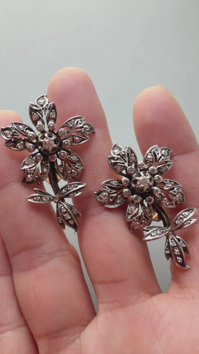 Victorian era 18K gold diamond Flower Earrings