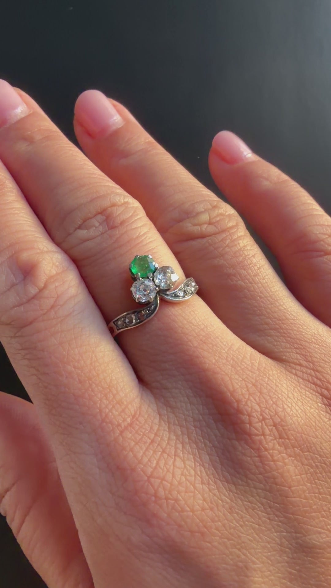 French Antique 18K Gold Emerald & Diamond Duchess Ring