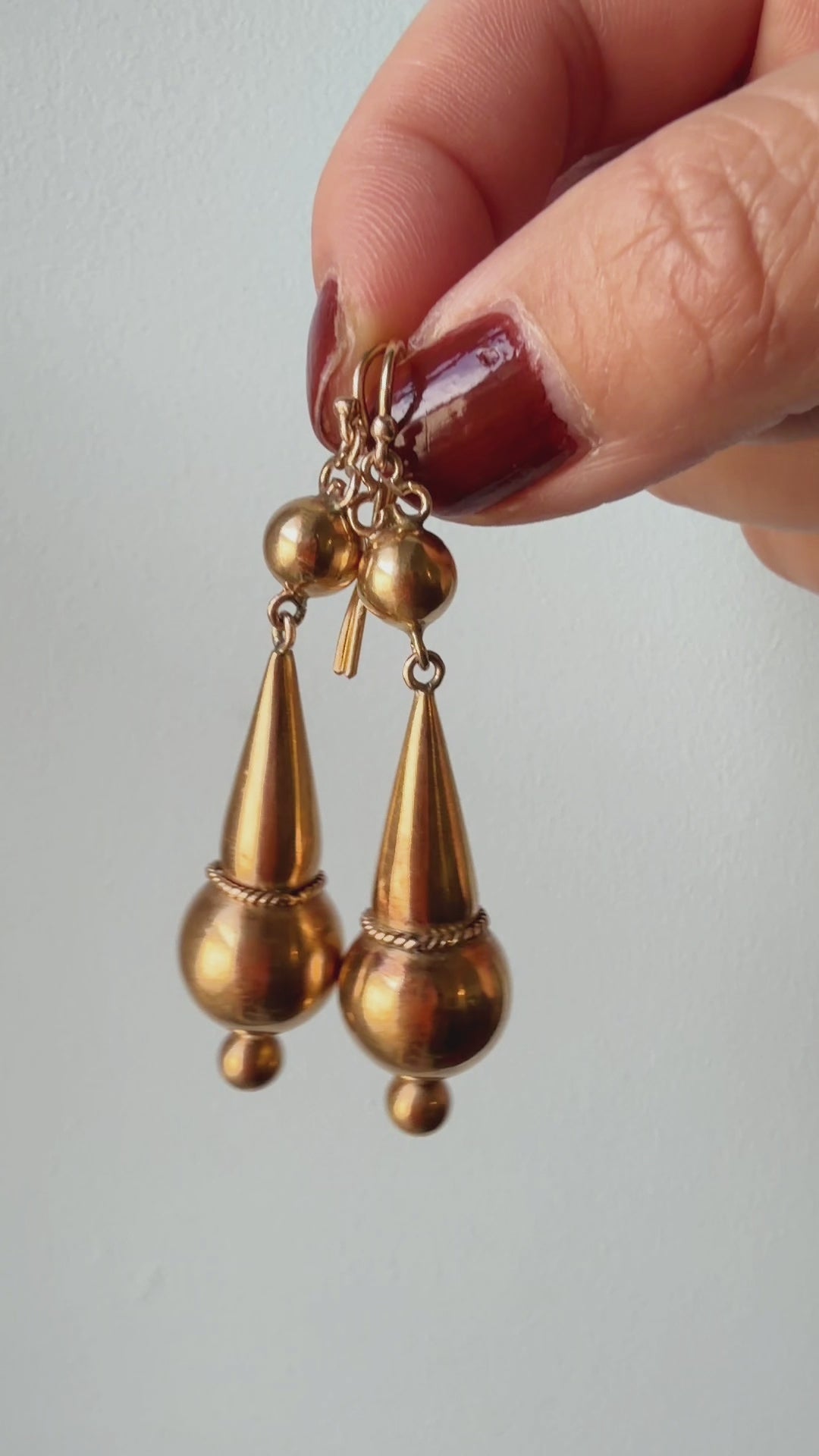 Victorian Etruscan Revival 9K gold Drop Earrings 