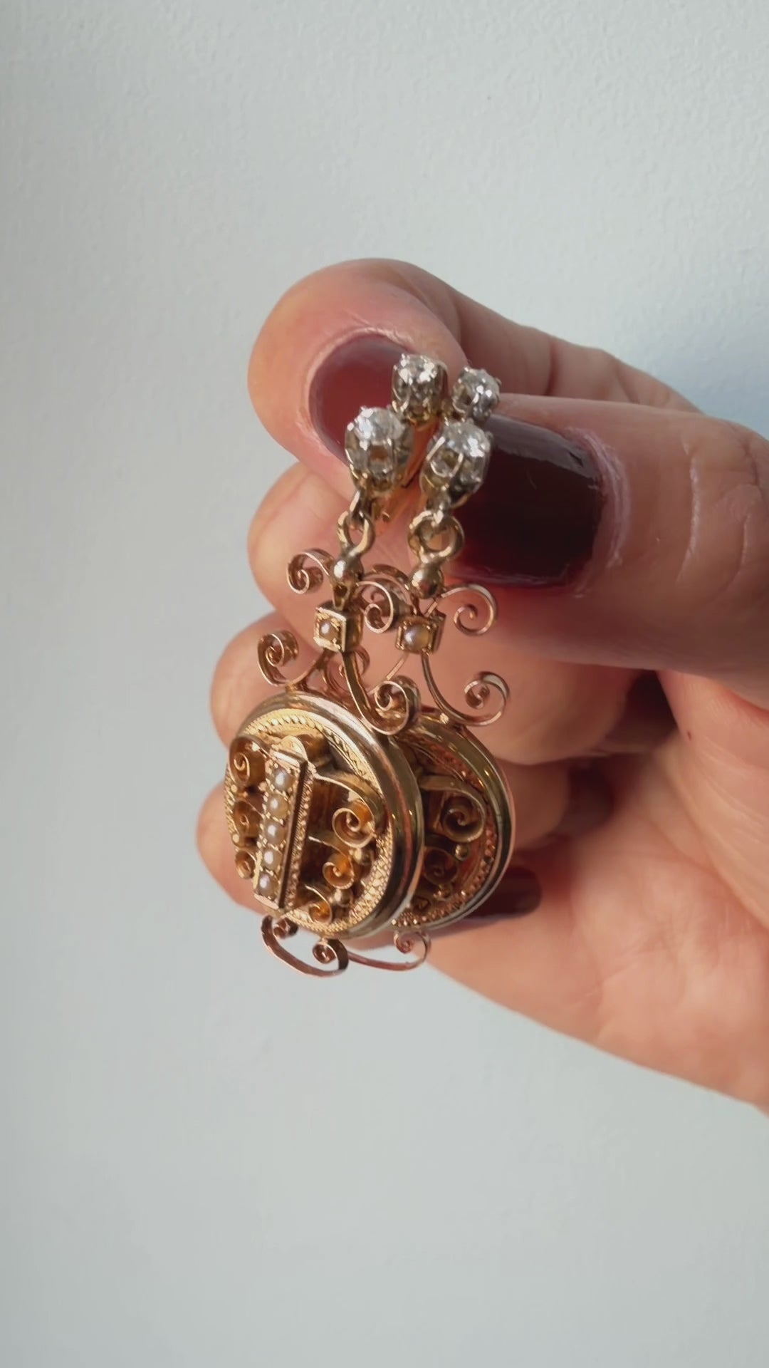 French Antique 18K Gold Diamond Drop Earrings 