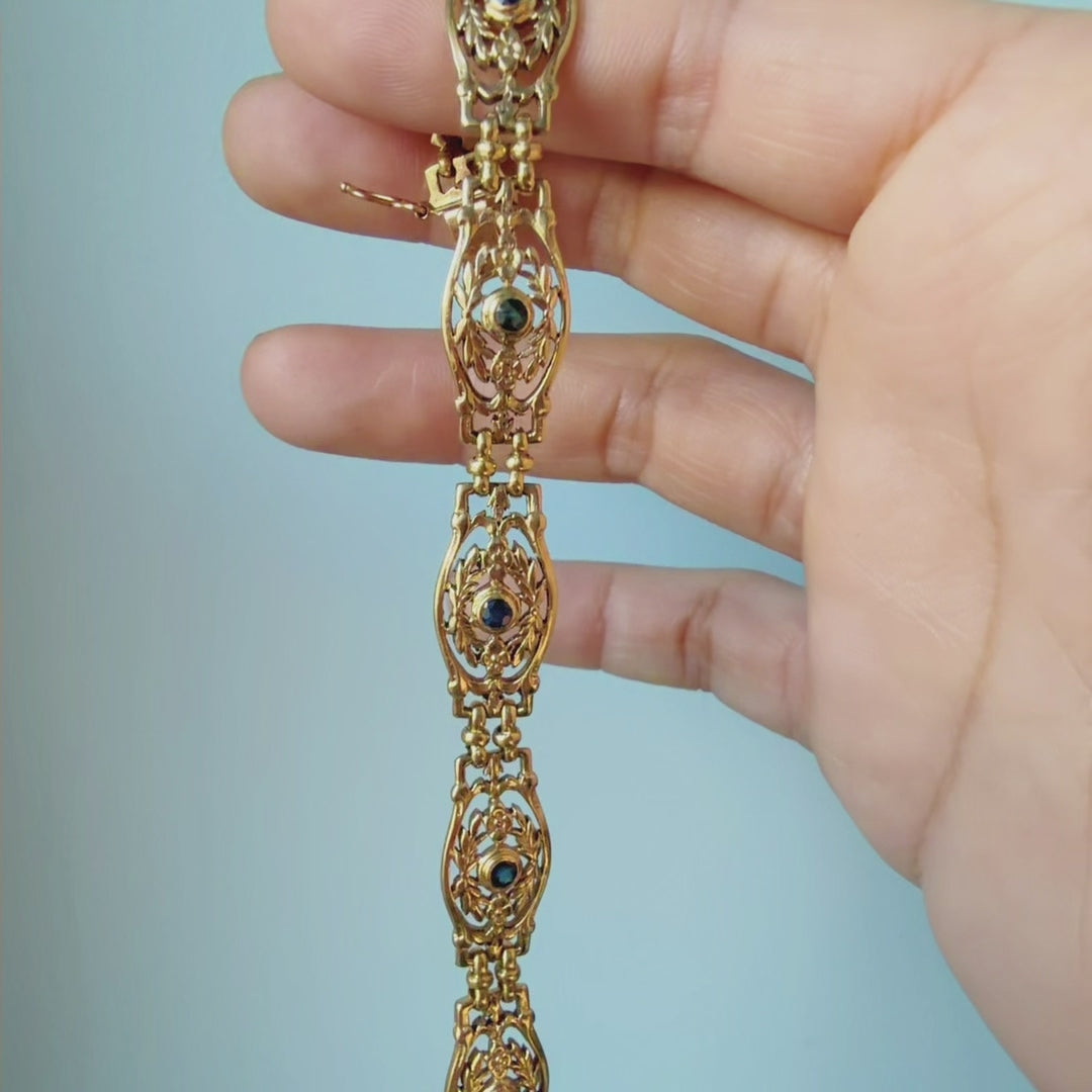 French Art nouveau era 18K gold blue sapphire bracelet