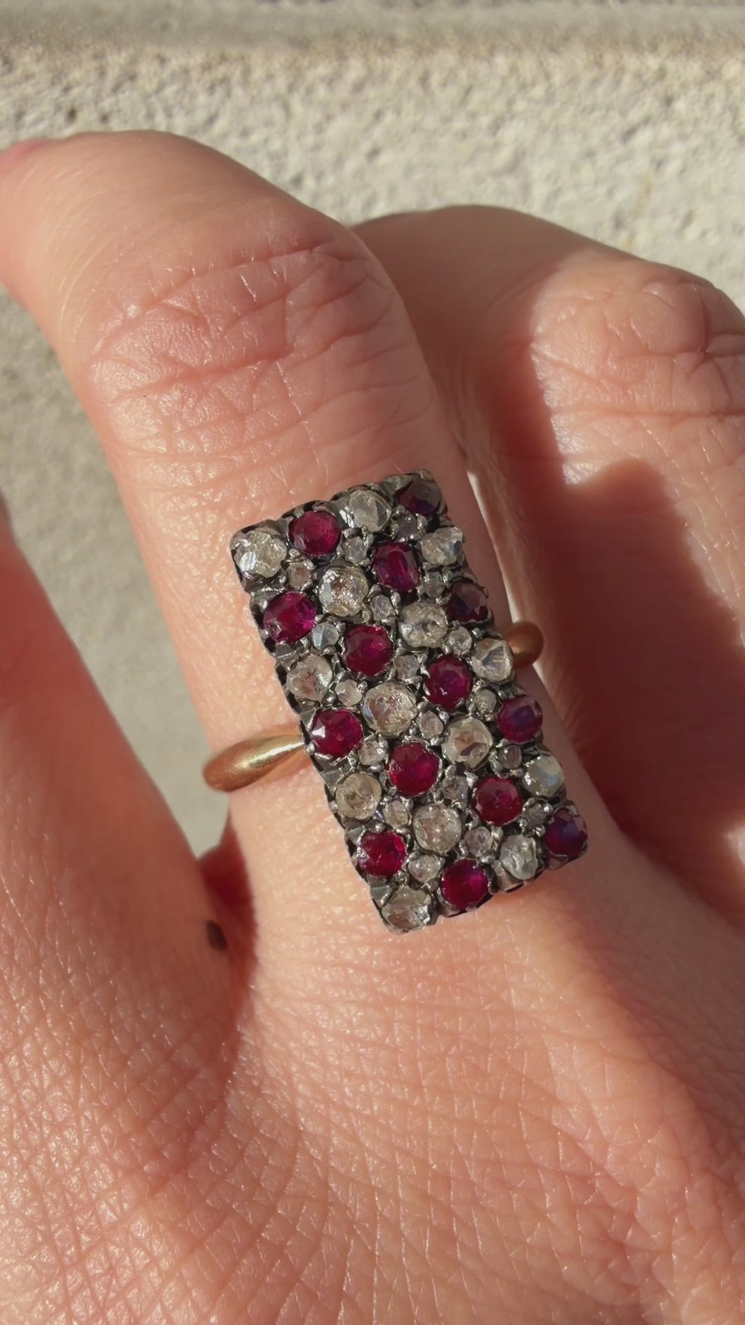 Victorian era 18K gold ruby diamond checkerboard ring