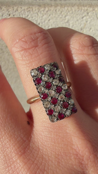 Victorian era 18K gold ruby diamond checkerboard ring