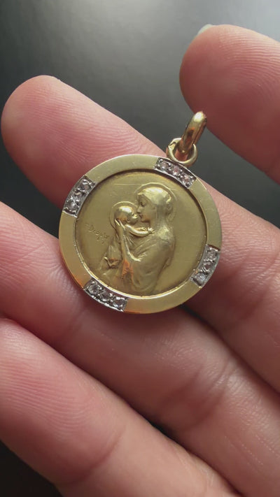 Antique French 18K Gold diamond religious medal, signed E. Dropsy