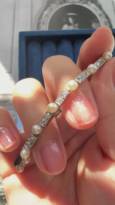 Art Deco Platinum Pearl & Diamond Bracelet