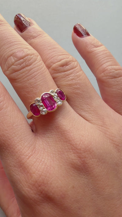 Antique 18K Gold Pink Sapphires diamond ring