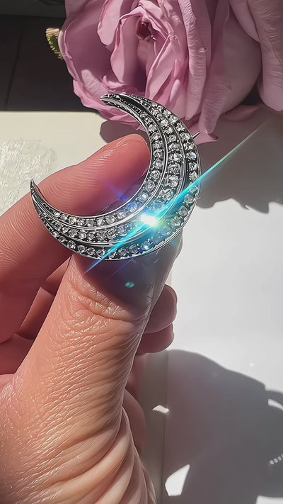 Victorian 18K Gold Rose-Cut Diamond Crescent Moon Brooch 