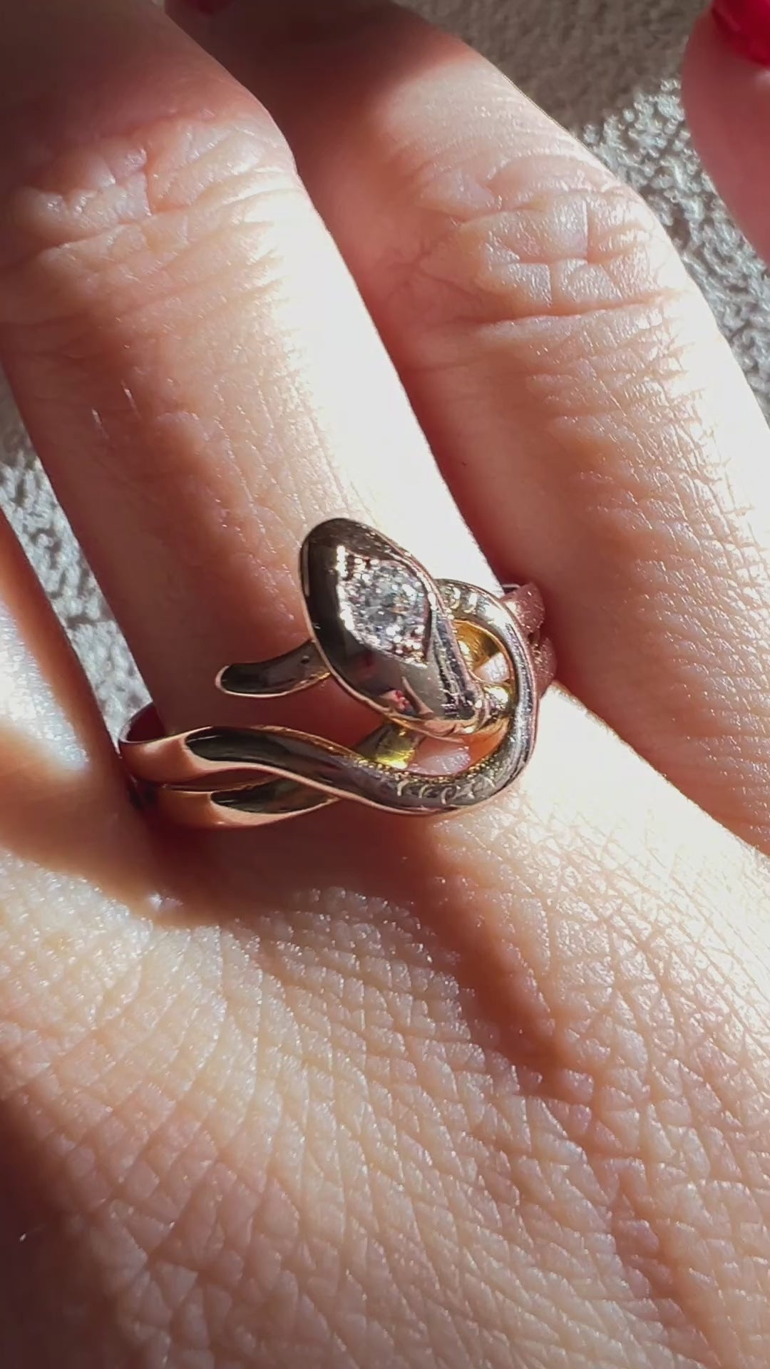 Antique French 18K gold diamond snake ring