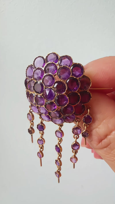 Victorian era 18K gold amethyst brooch earrings set