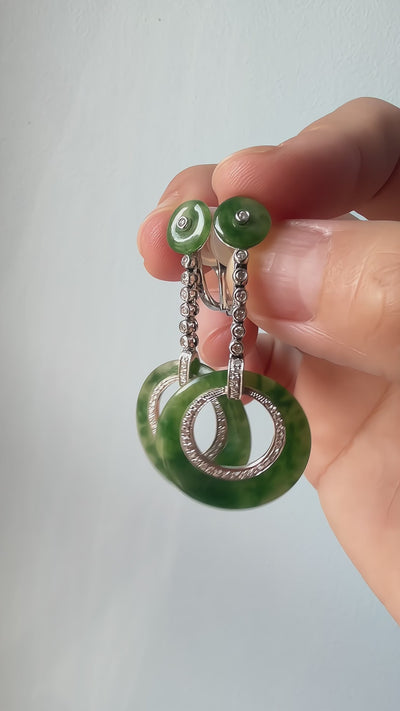 Art Deco 18K gold jade diamond drop earrings