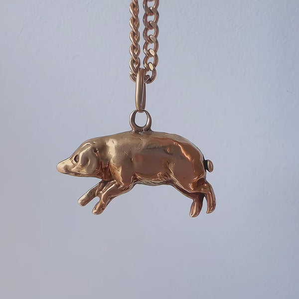 Antique 18K gold good luck pig charm pendant