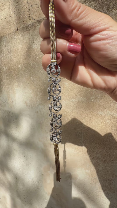 Antique Victorian 18K gold floral diamond link bracelet