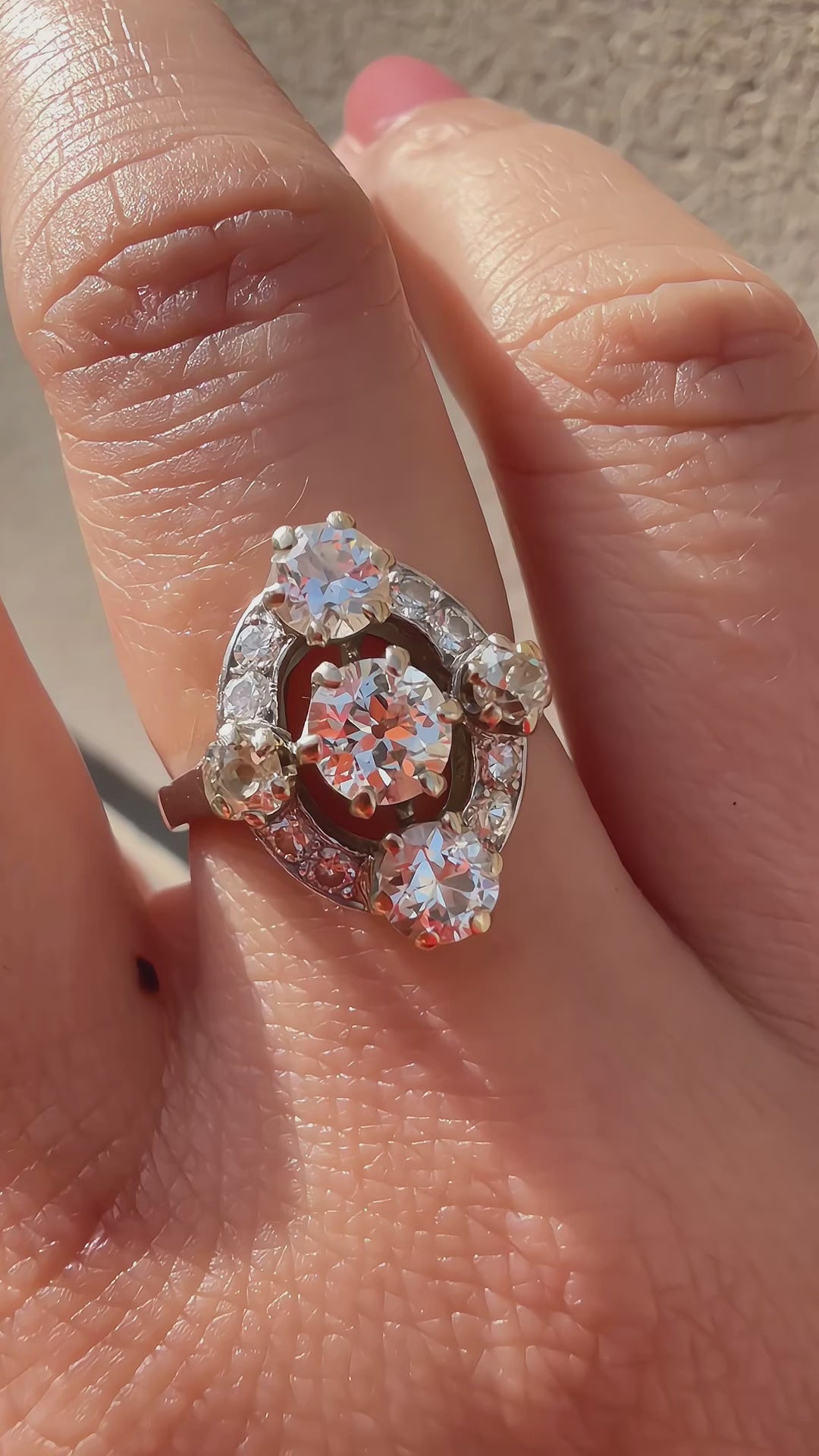 French vintage platine old mine cut diamond cluster ring
