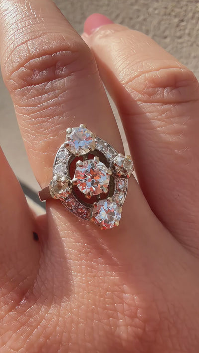 French vintage platine old mine cut diamond cluster ring