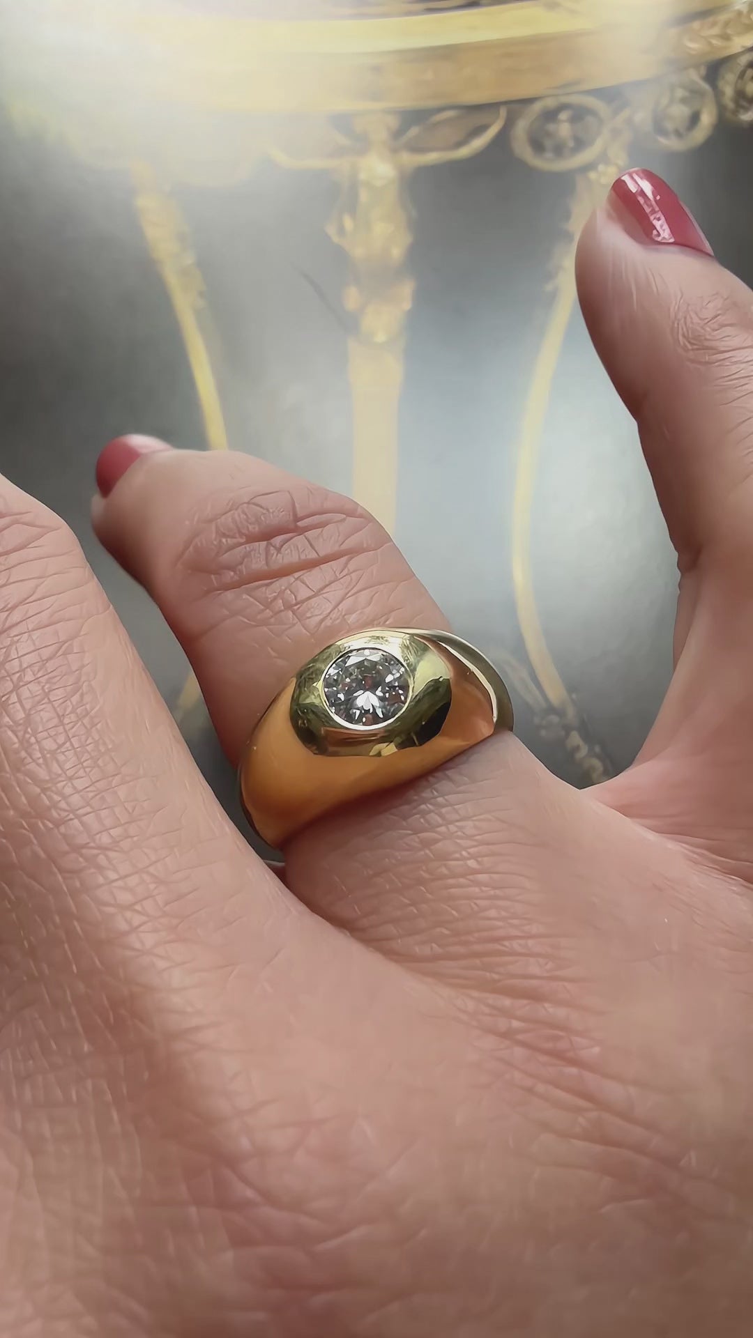 French vintage 18K yellow gold diamond gypsy ring