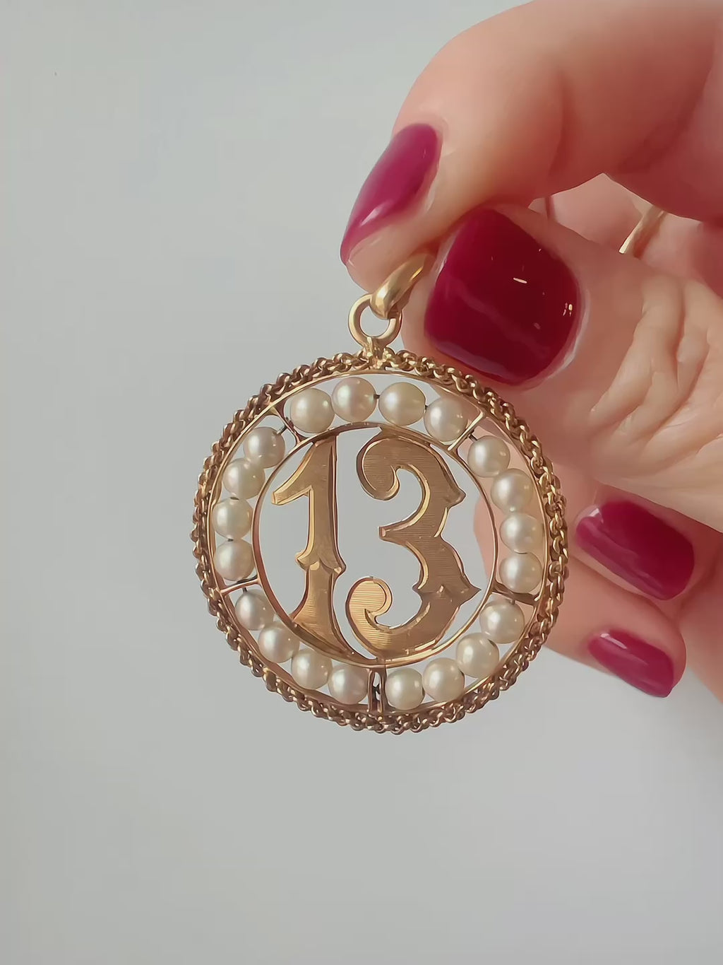 Vintage 18K gold 13 lucky charm medal pendant