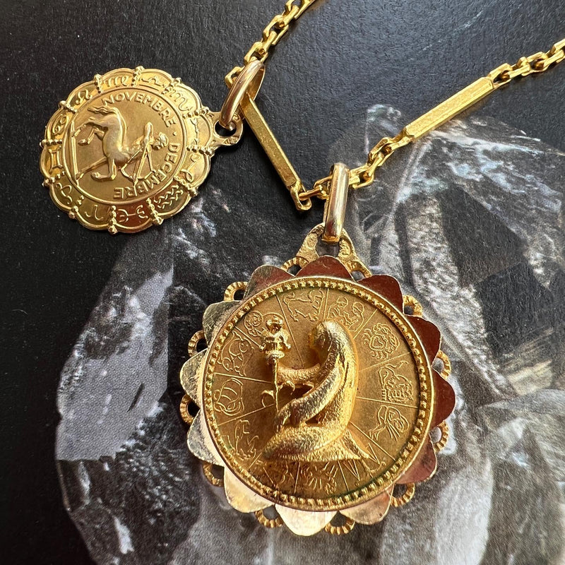 Vintage French 18k gold Augis signed Virgo medal