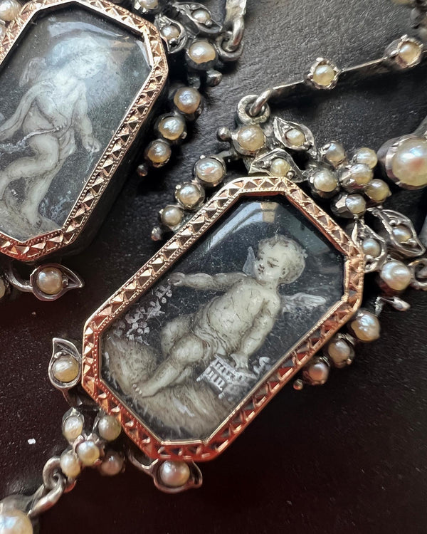 French antique cherub miniature pearl earrings