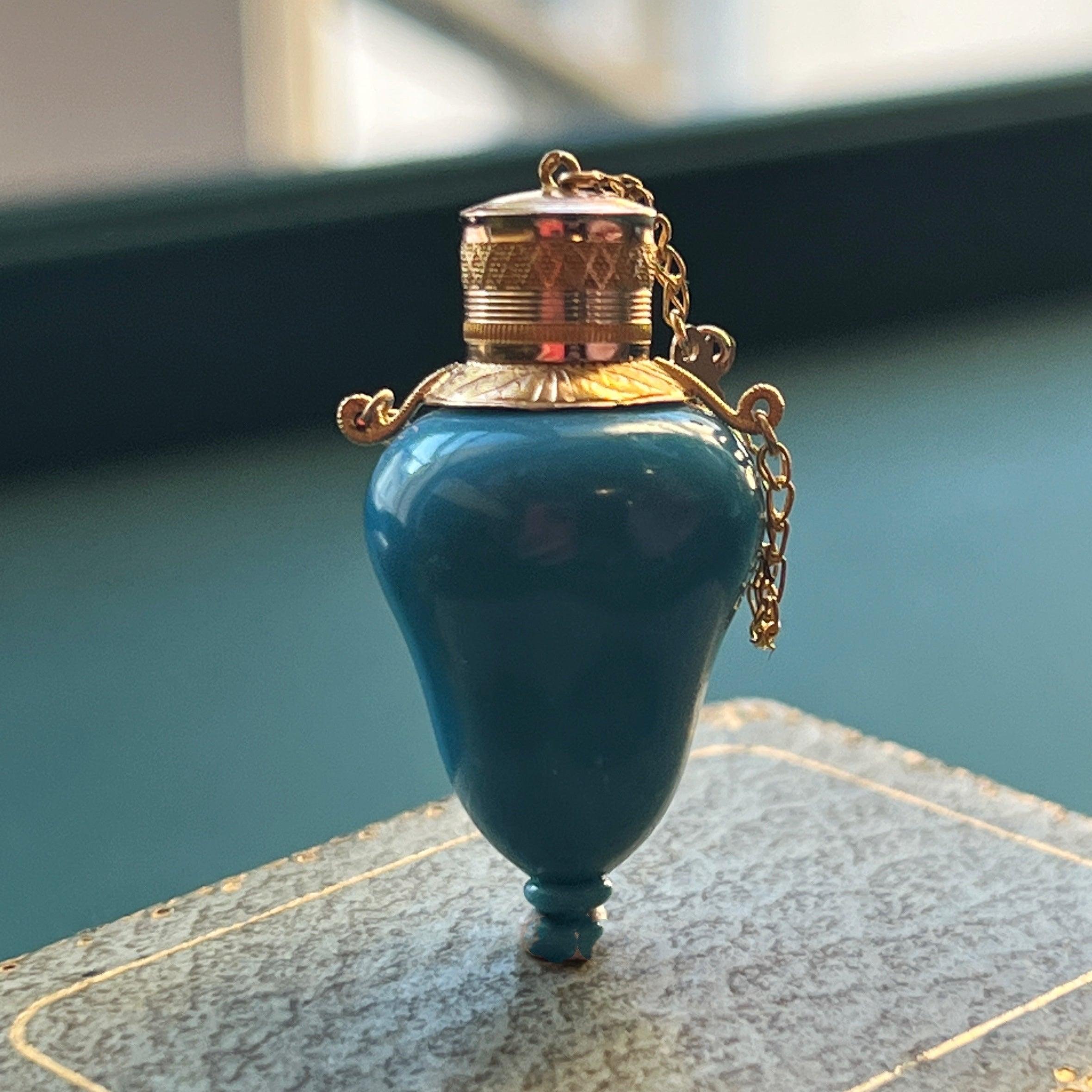 Rare French 19th century 18k gold blue opaline perfume bottle pendant - Curiously timeless