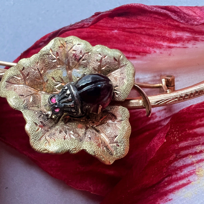 Victorian era 18K gold garnet ladybug brooch