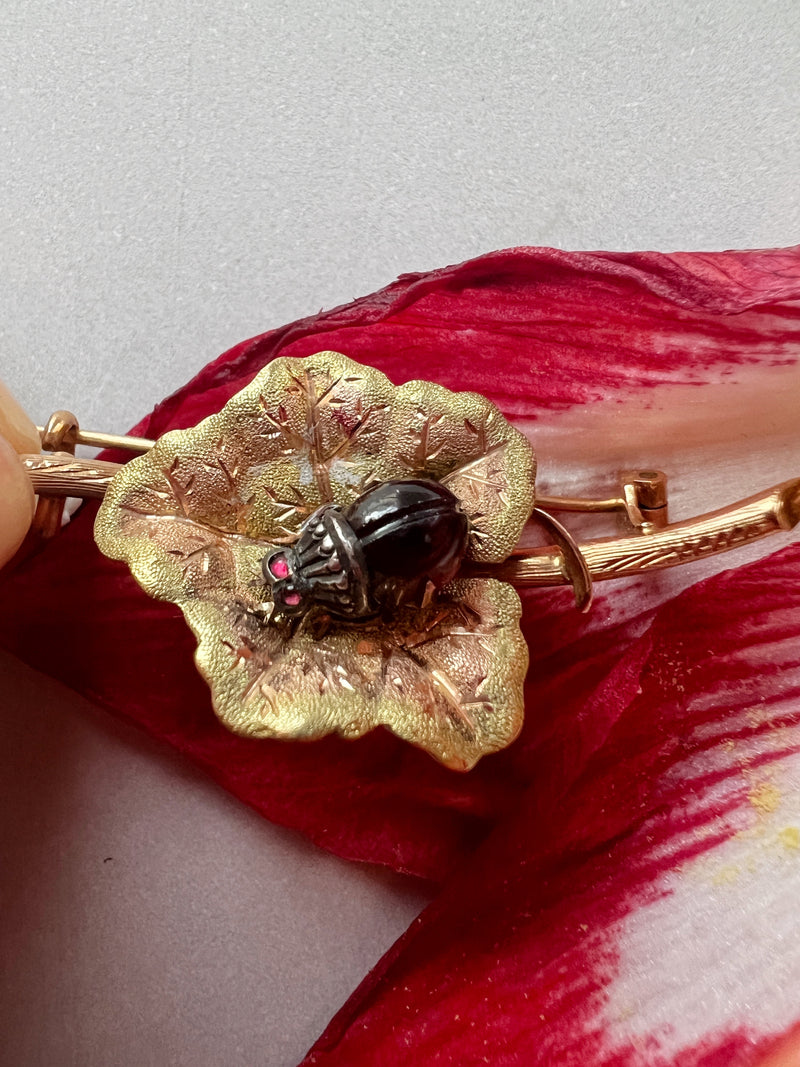 Victorian era 18K gold garnet ladybug brooch