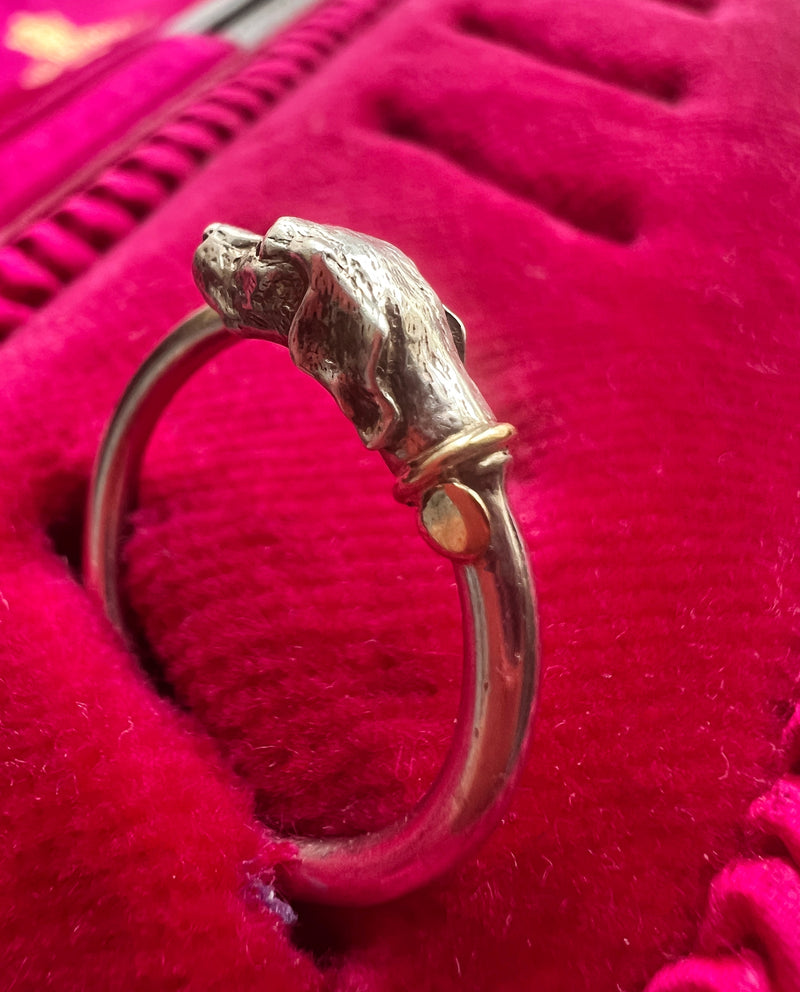 Rare vintage Arthus Bertrand Sterling Silver and gold dog ring