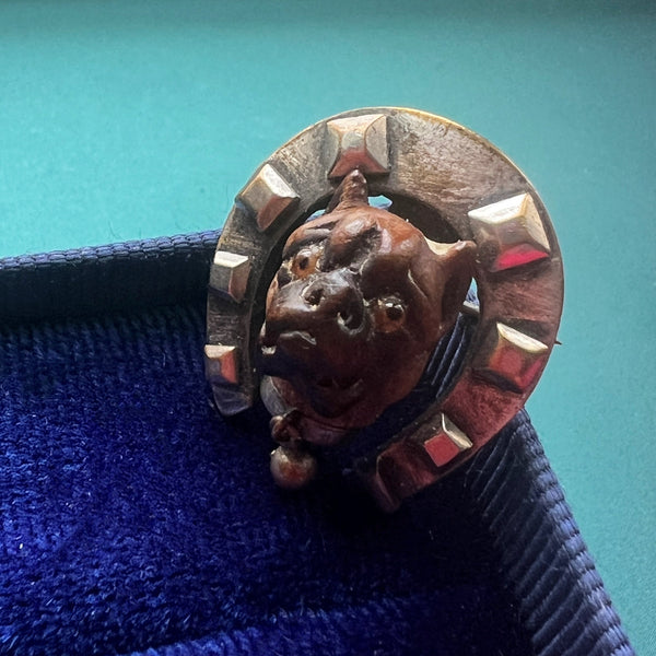 Antique bulldog good luck horseshoe brooch