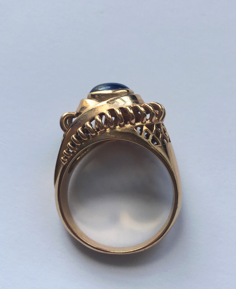 Striking 1950s French 18k yellow gold sapphire tourbillon ring