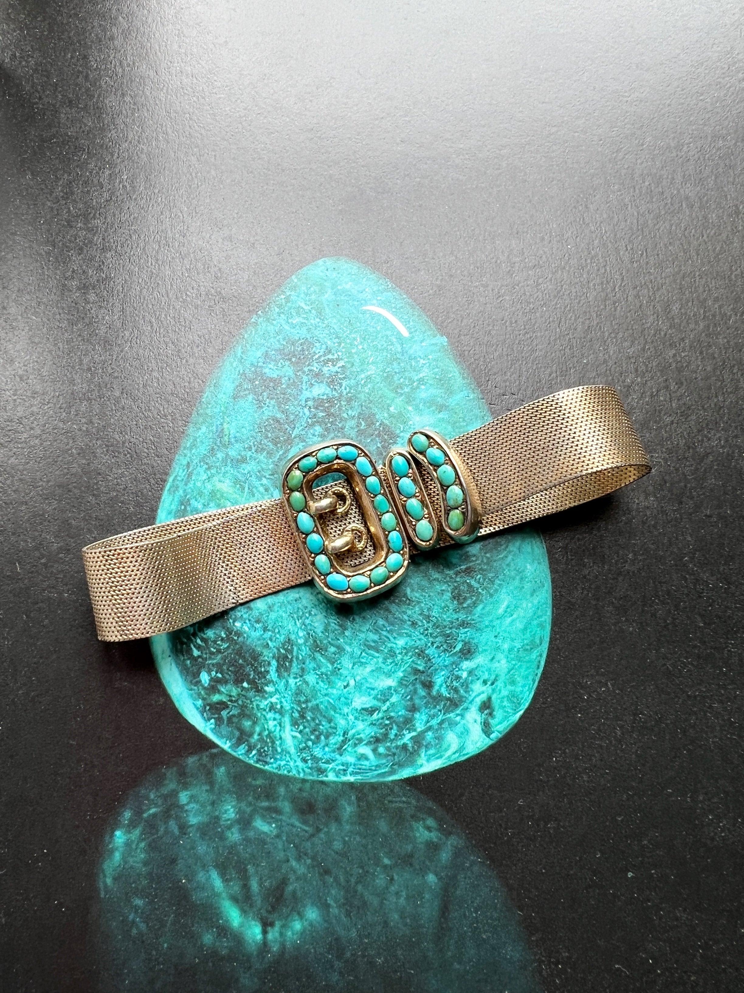 Adjustable antique turquoise belt vermeil bracelet - Curiously timeless