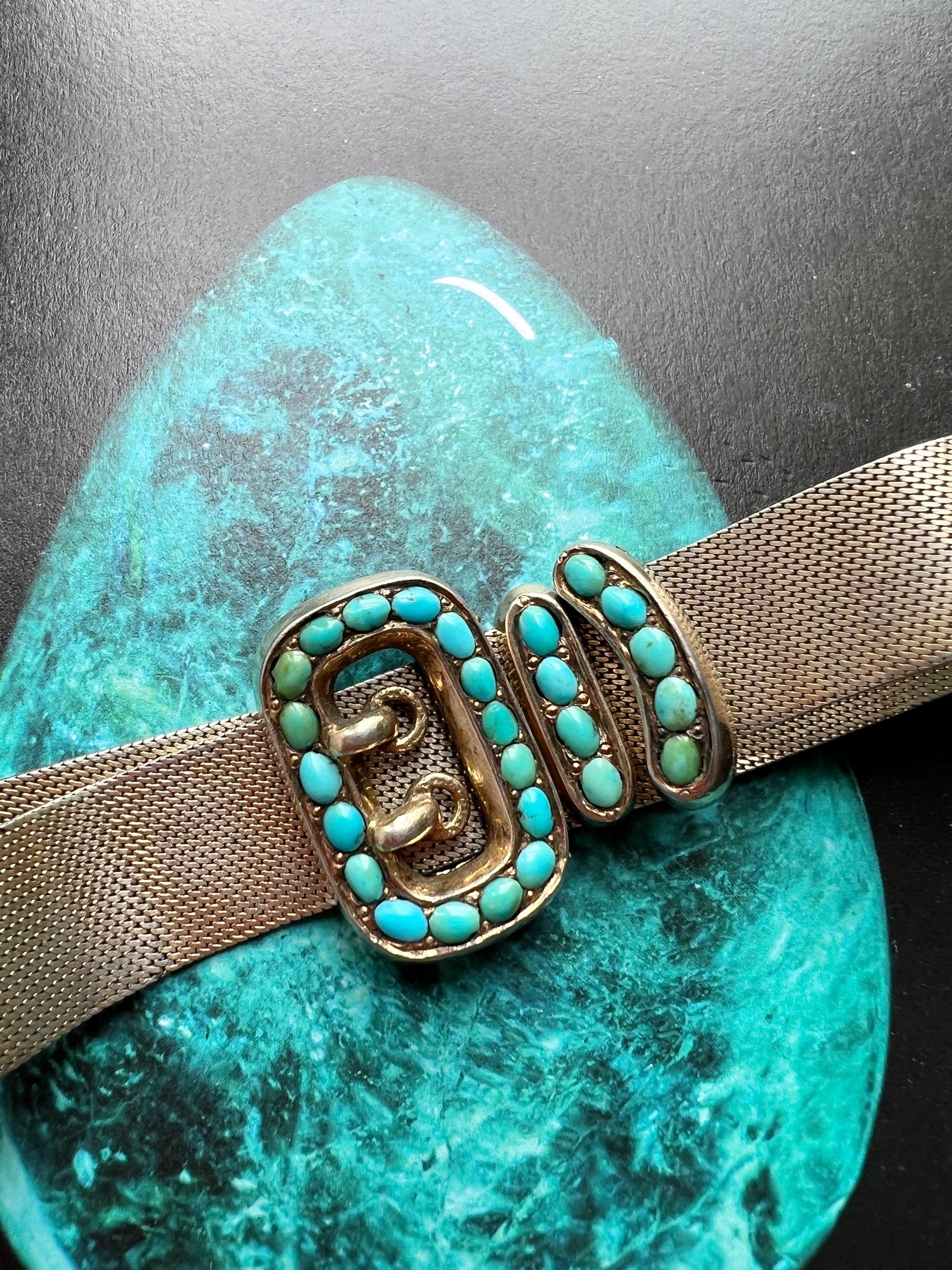 Adjustable antique turquoise belt vermeil bracelet - Curiously timeless