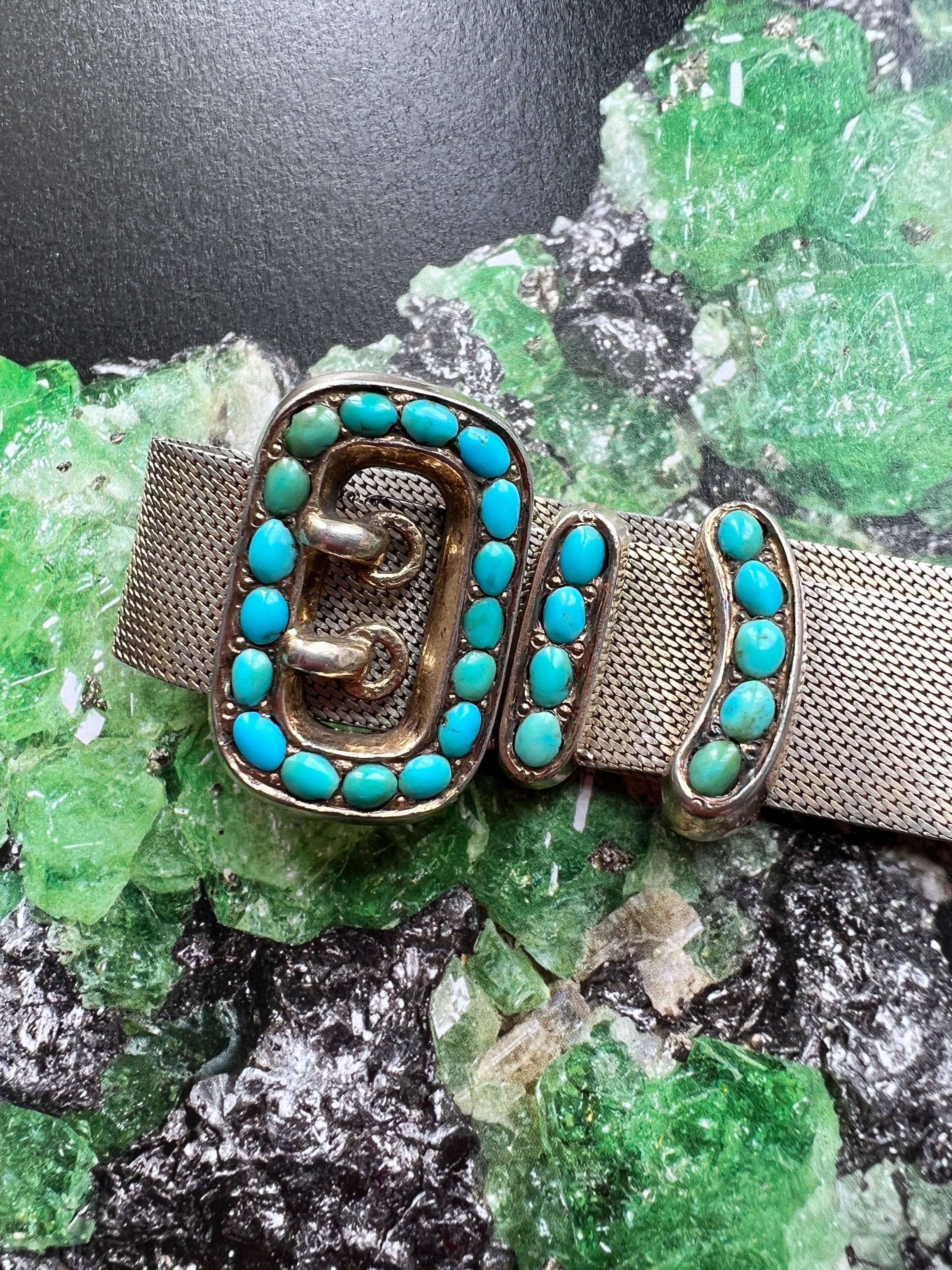 Adjustable antique turquoise belt vermeil bracelet - Curiously timeless