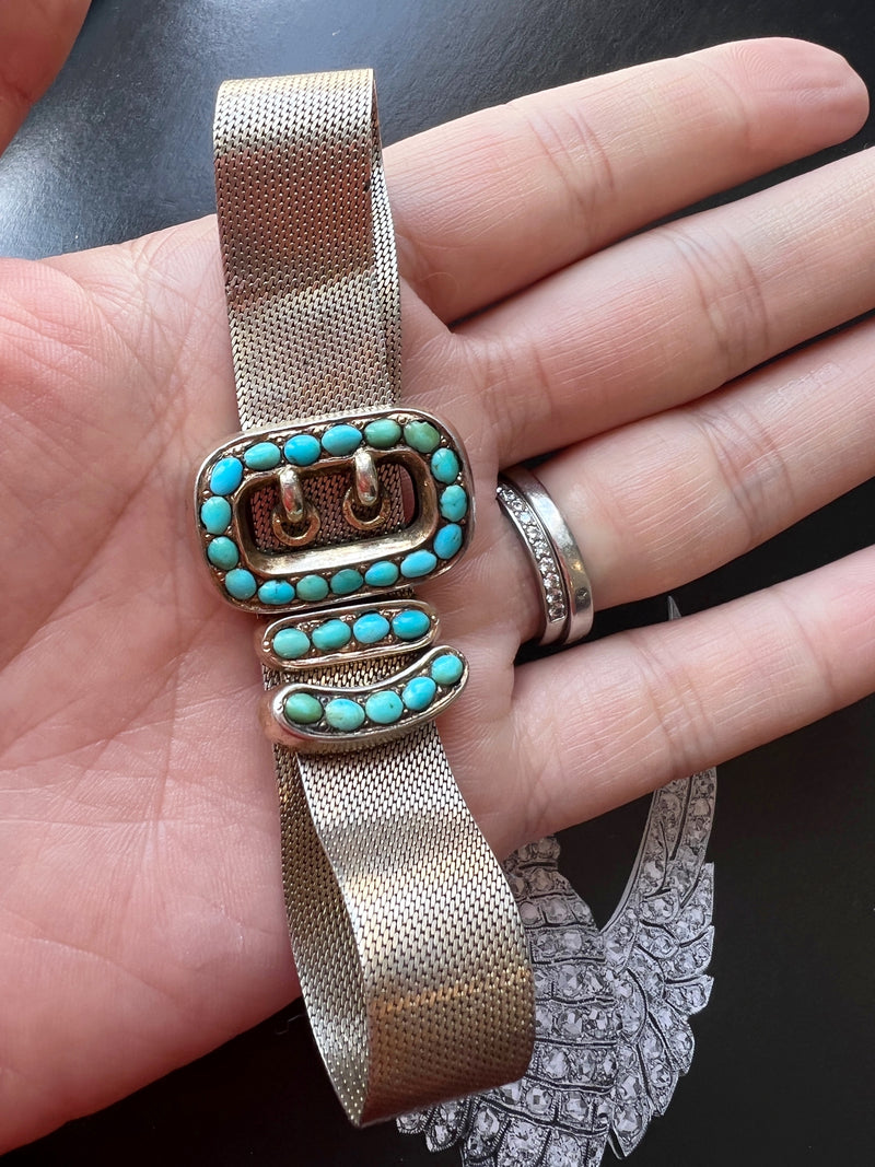 Adjustable antique turquoise belt vermeil bracelet