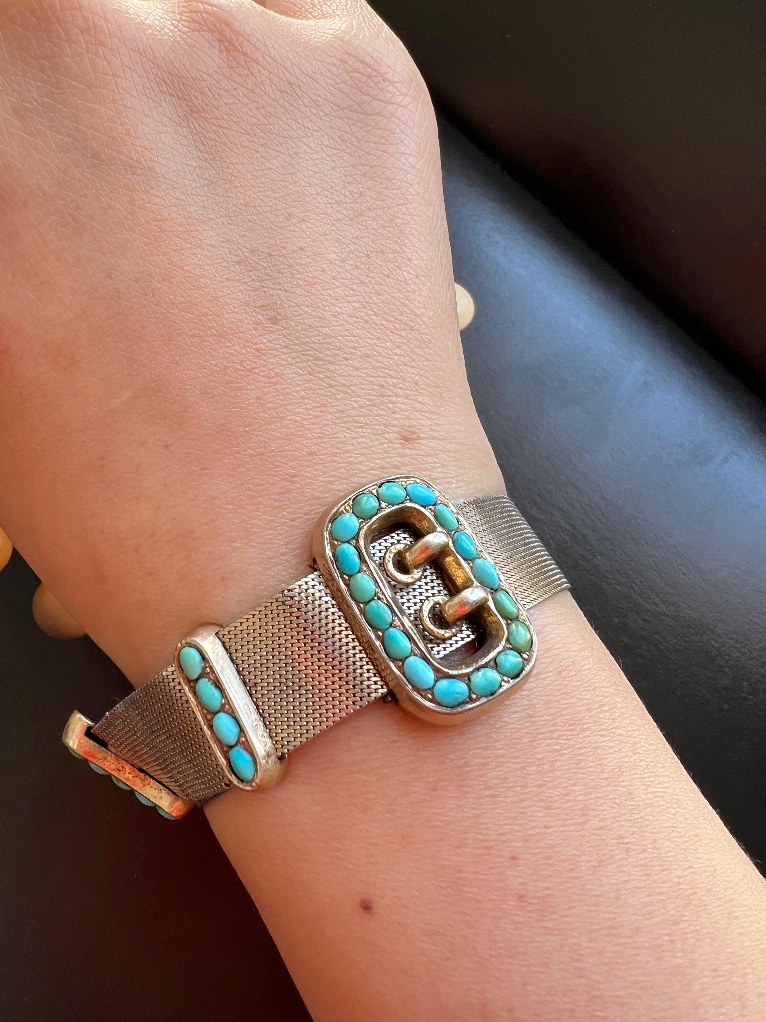 Adjustable antique turquoise belt vermeil bracelet - Curiously timeless