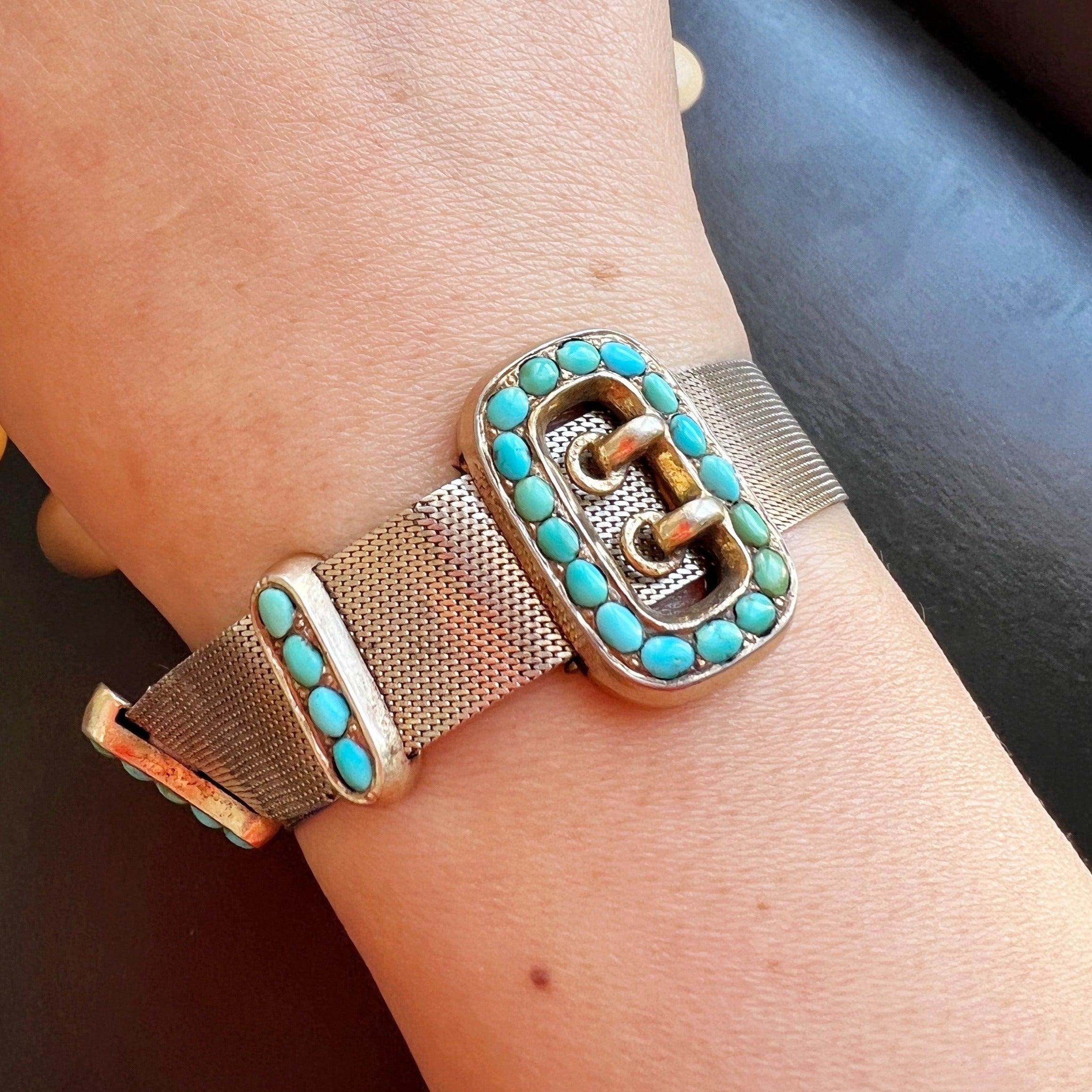 Adjustable antique turquoise belt vermeil bracelet - Curiously timeless