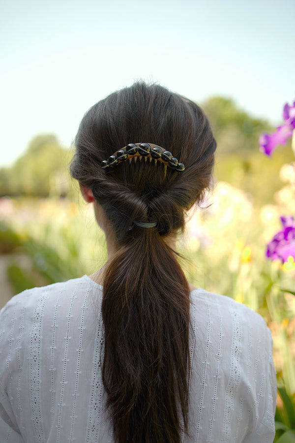 Antique banded agate bead hair comb pin tiara