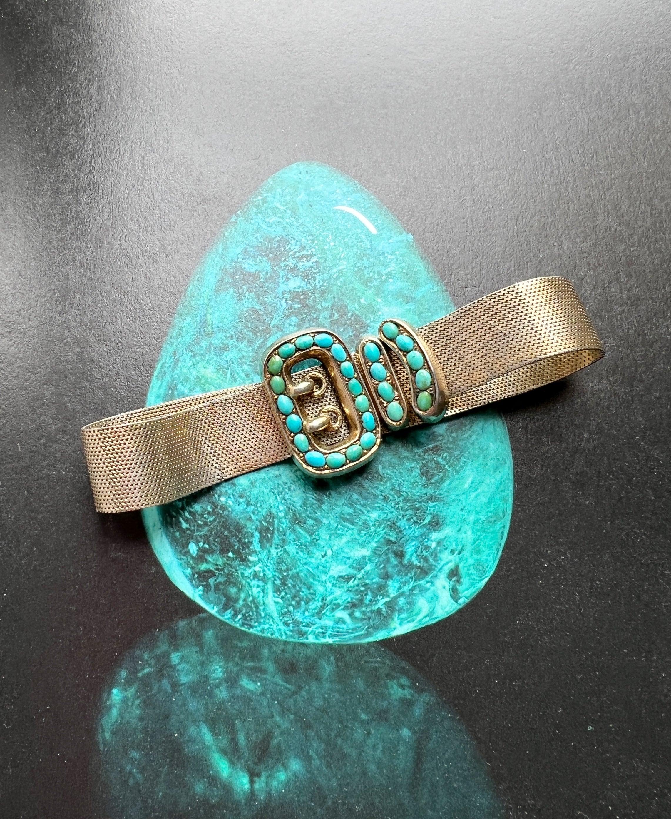 Adjustable antique turquoise belt vermeil bracelet - Curiously timeless