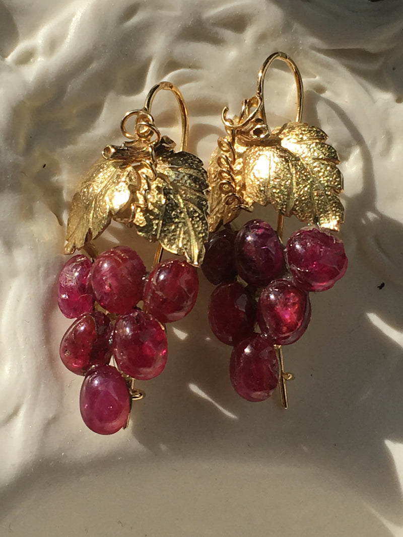 Double Oval Cabochon Citrine and Ruby Earrings