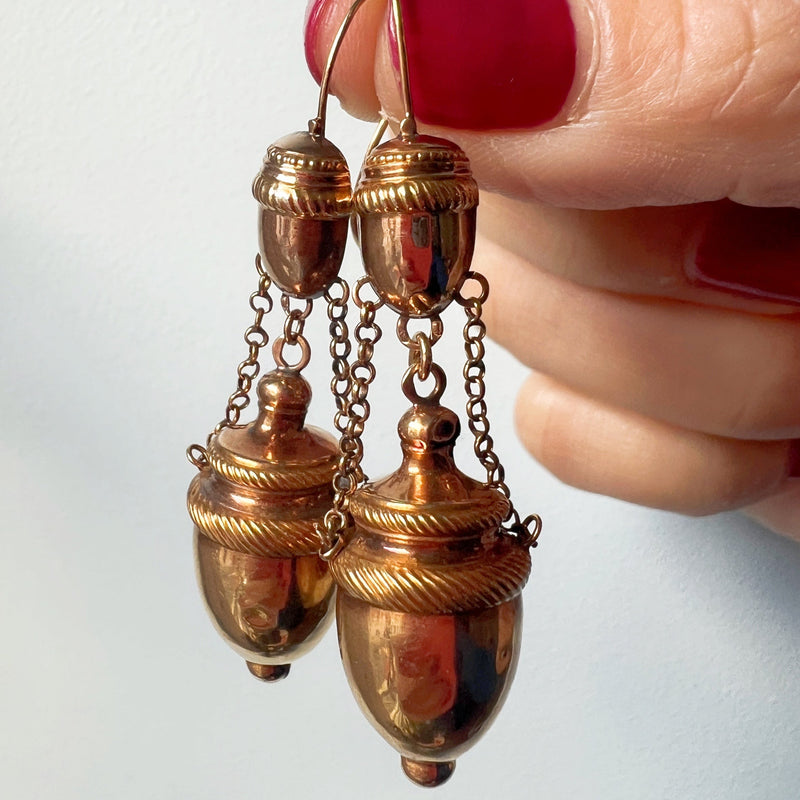 Antique 18K gold Etruscan Revival amphora drop earrings