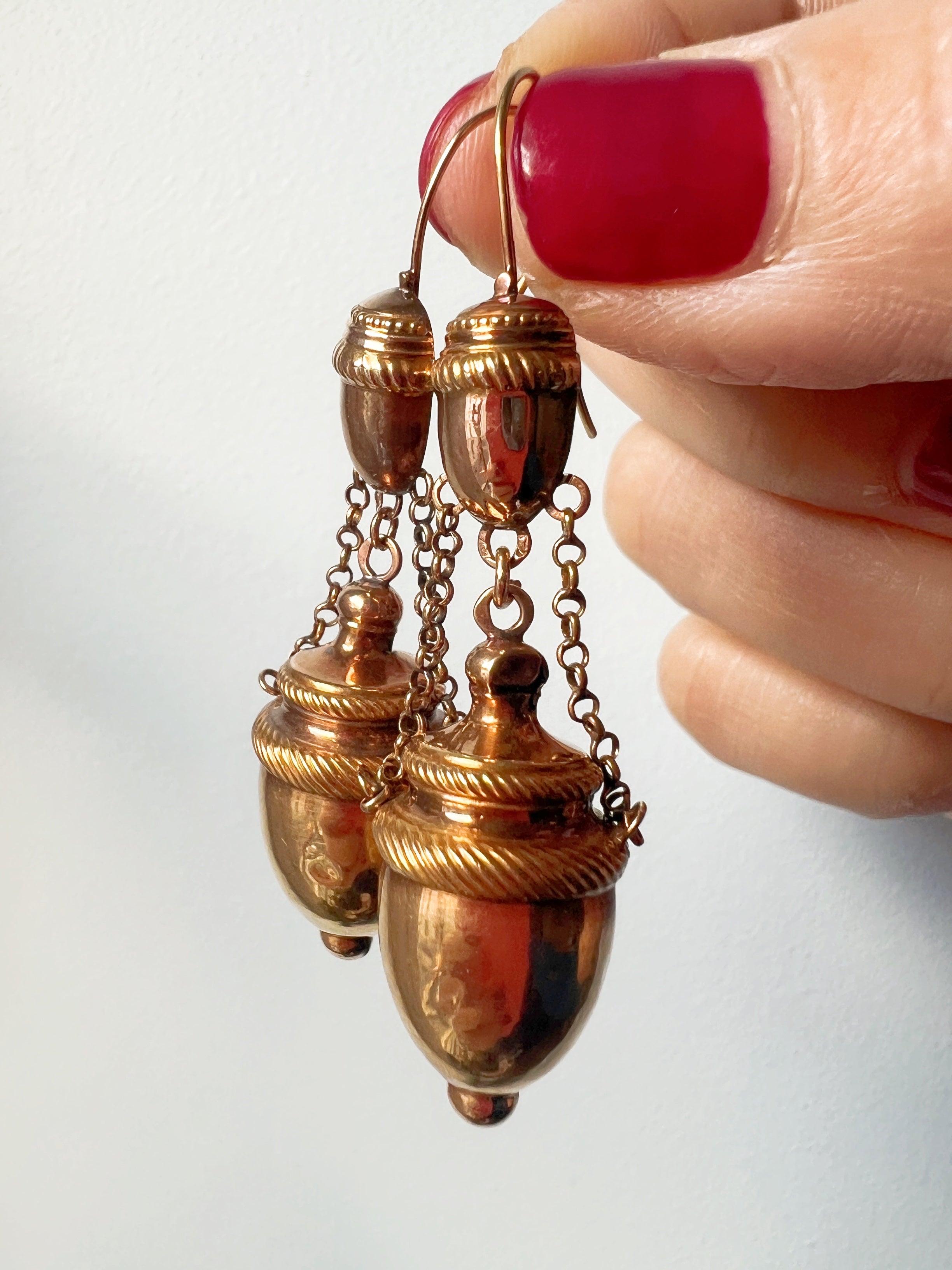 Antique 18K gold Etruscan Revival amphora drop earrings - Curiously timeless