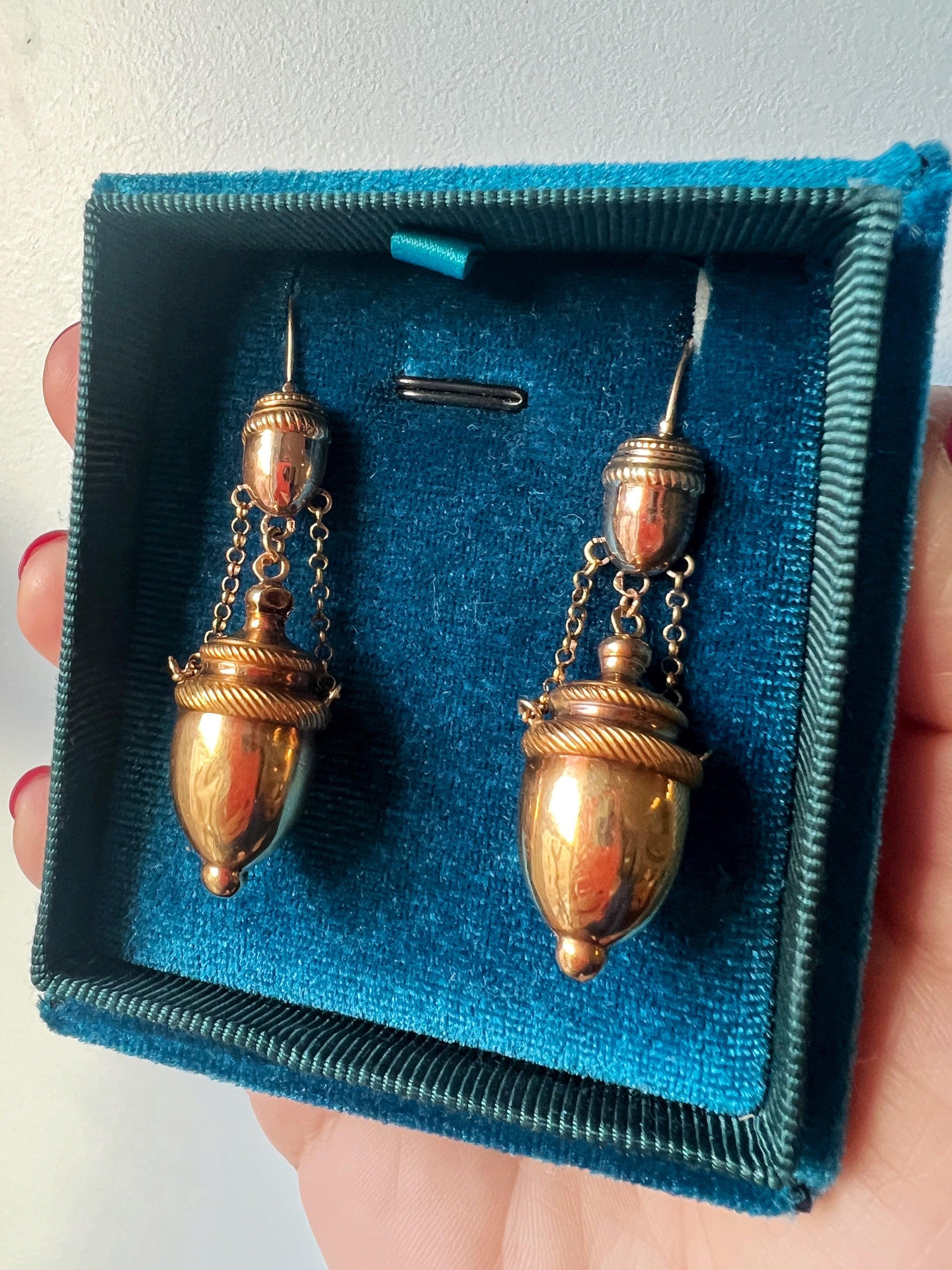 Antique 18K gold Etruscan Revival amphora drop earrings - Curiously timeless