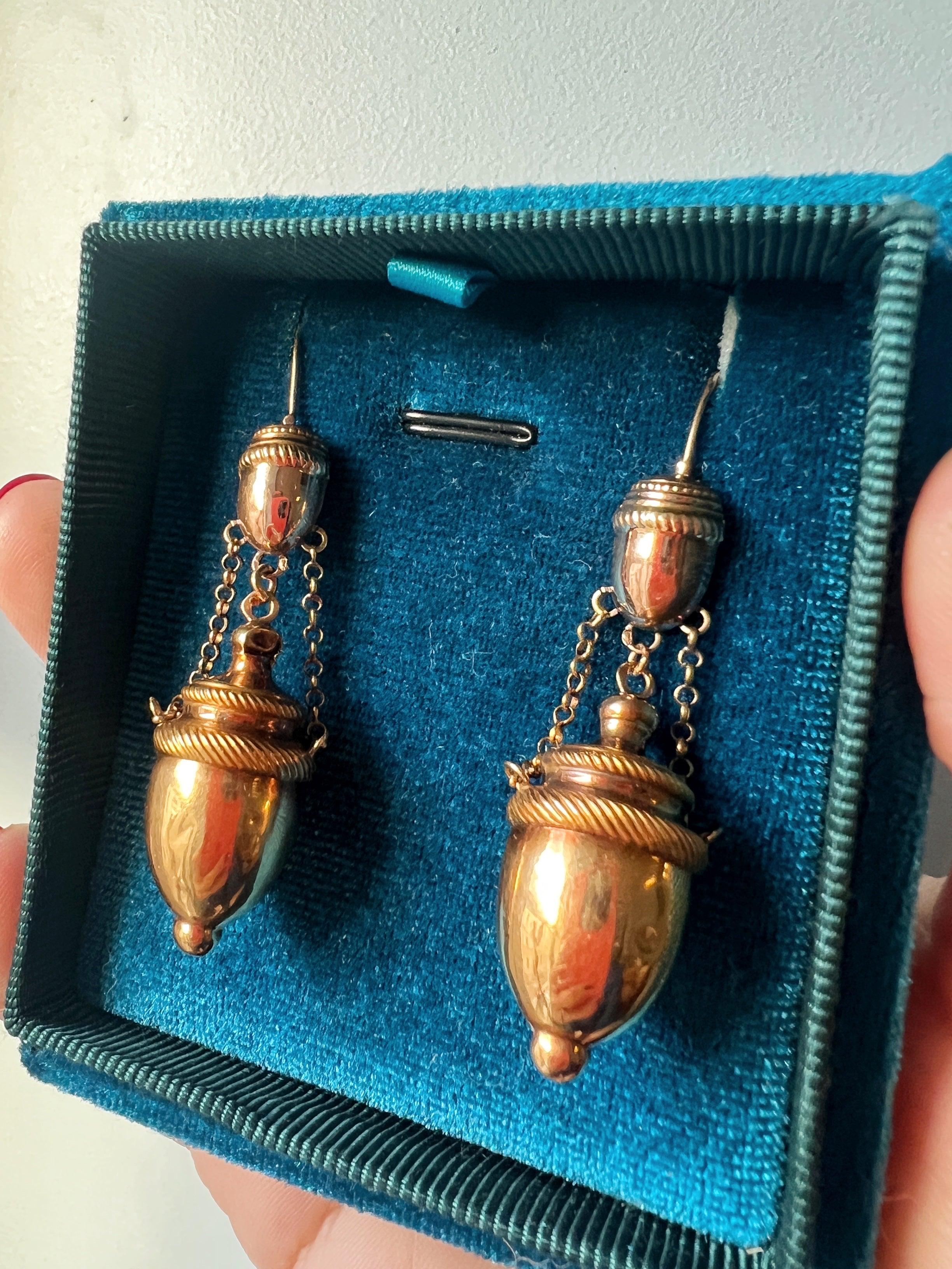 Antique 18K gold Etruscan Revival amphora drop earrings - Curiously timeless