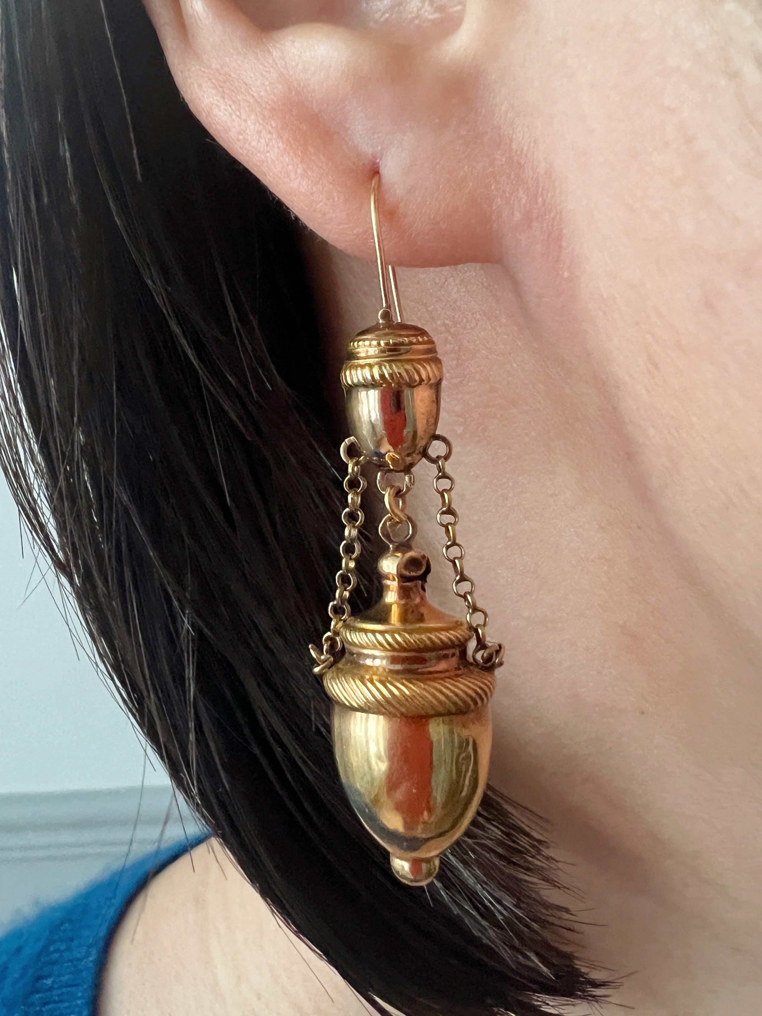 Antique 18K gold Etruscan Revival amphora drop earrings - Curiously timeless