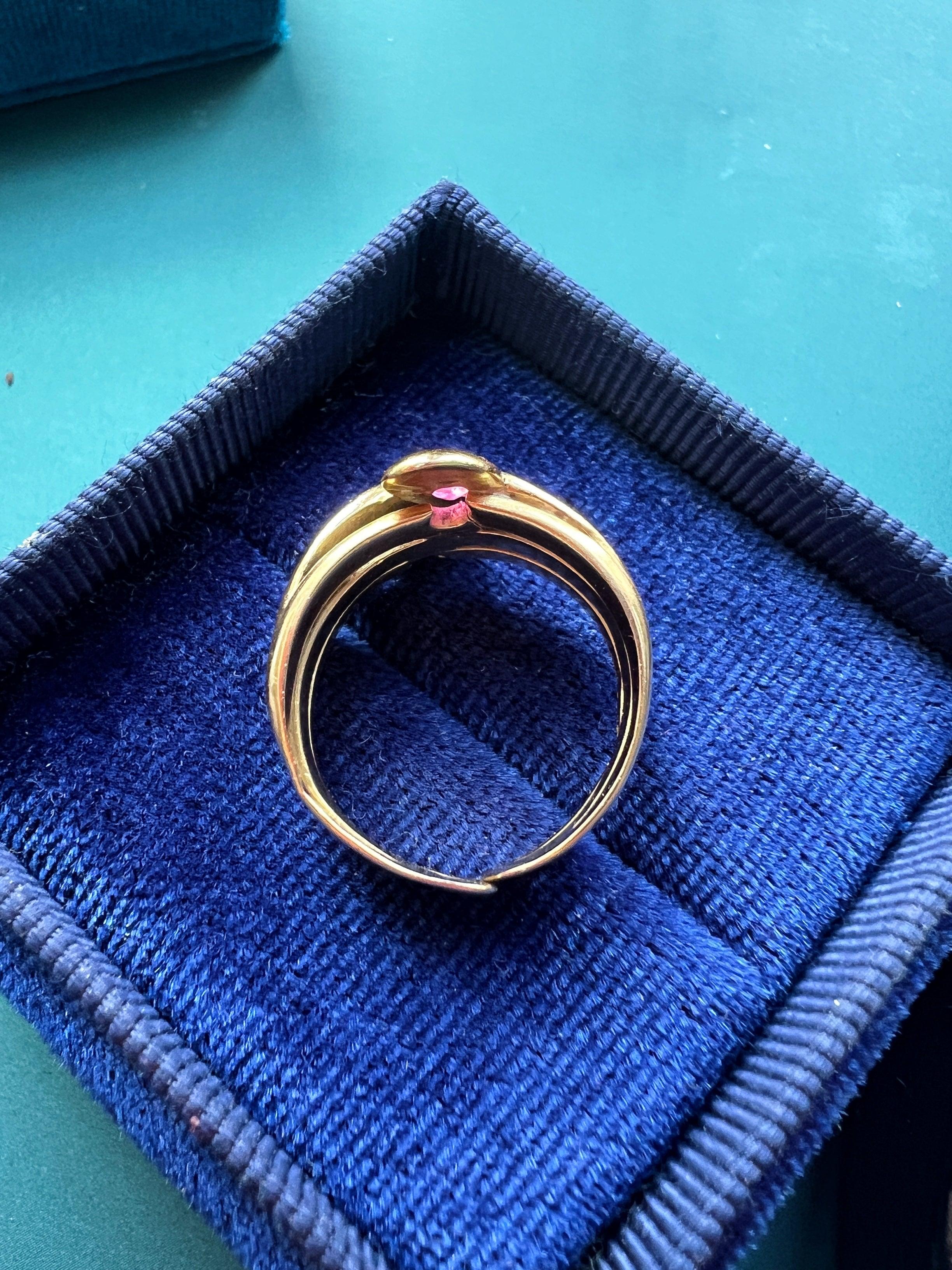 18K yellow gold diamond red ruby double snake ring - Curiously timeless