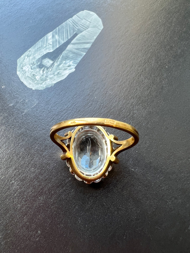 Antique 18K gold aquamarine and diamond ring