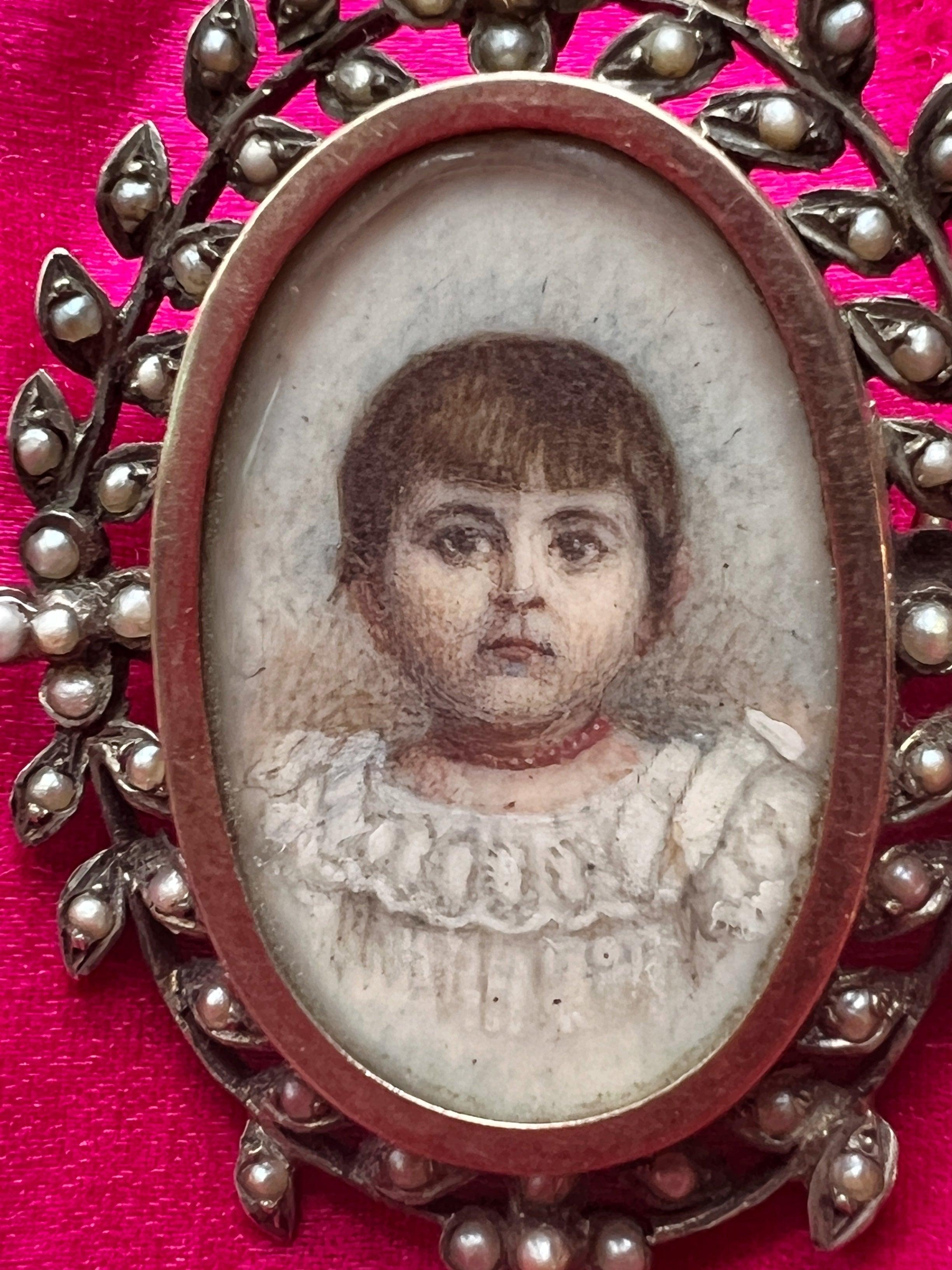 Victorian era young girl with coral necklace miniature portrait brooch - Curiously timeless