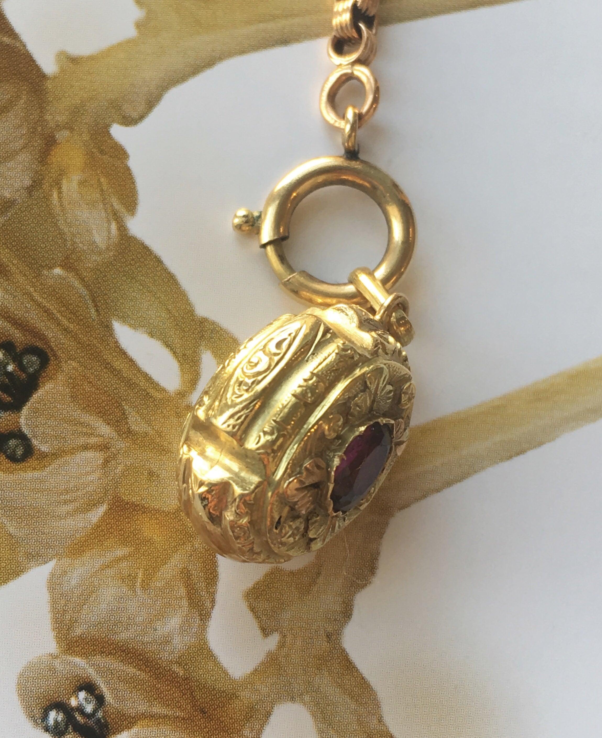 Victorian era doubled side 18K gold garnet floral pendant ball charm - Curiously timeless