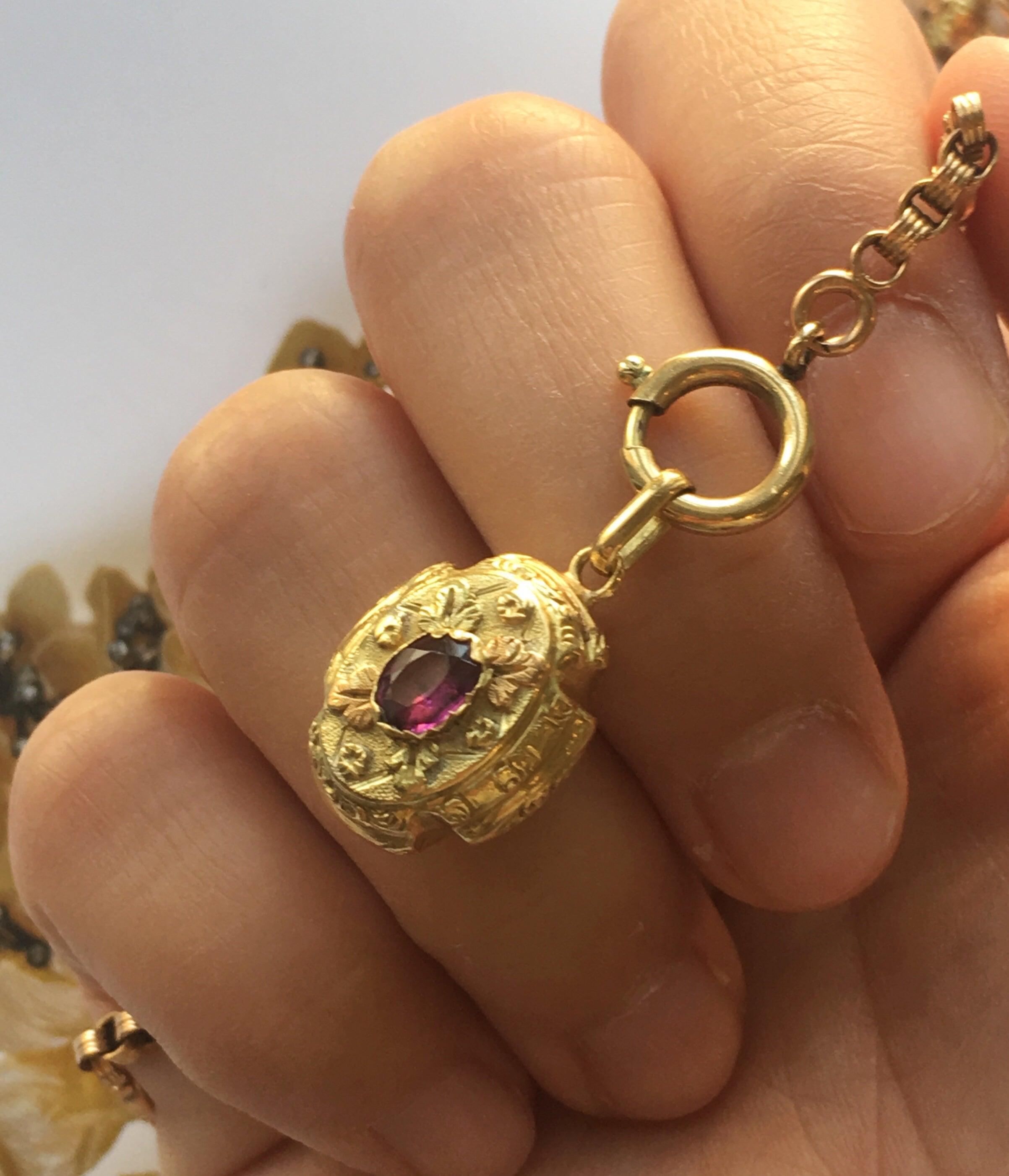 Victorian era doubled side 18K gold garnet floral pendant ball charm - Curiously timeless